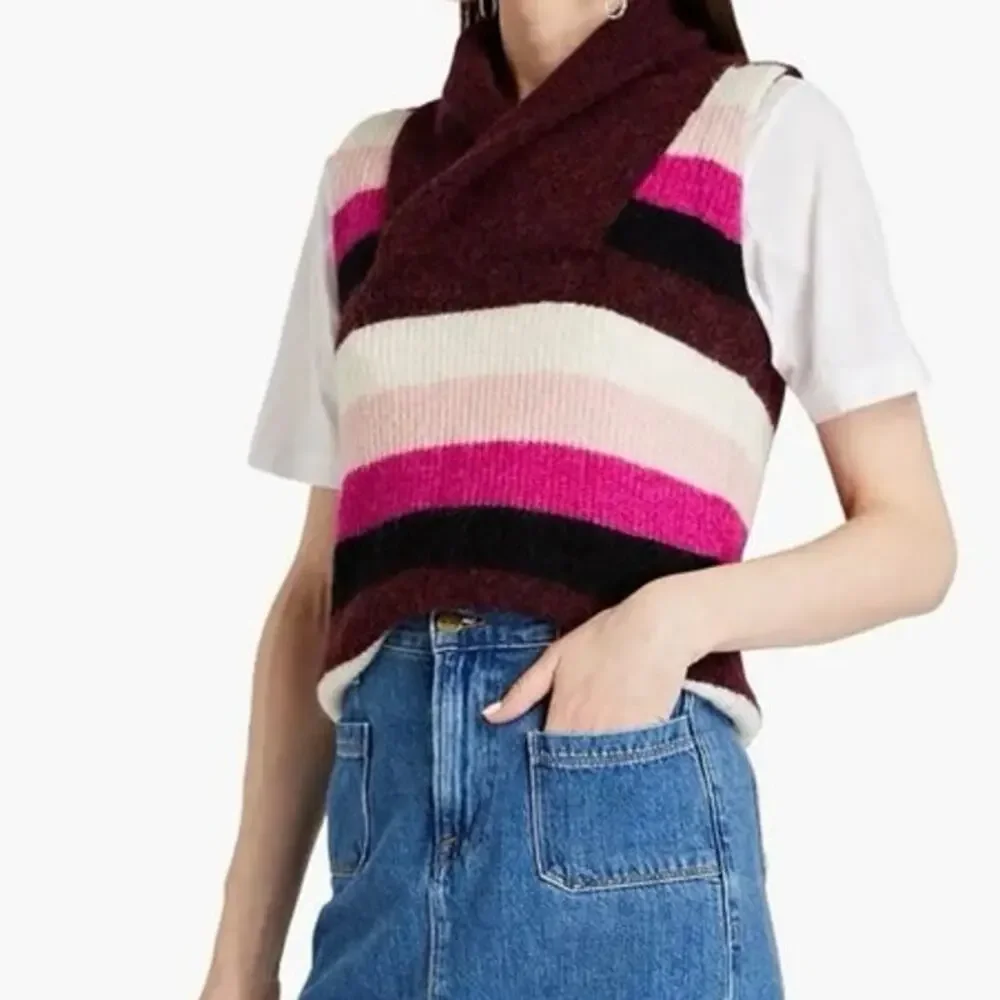GANNI Alpaca Wool Blend Striped Cowl Neck Sweater Vest Size L